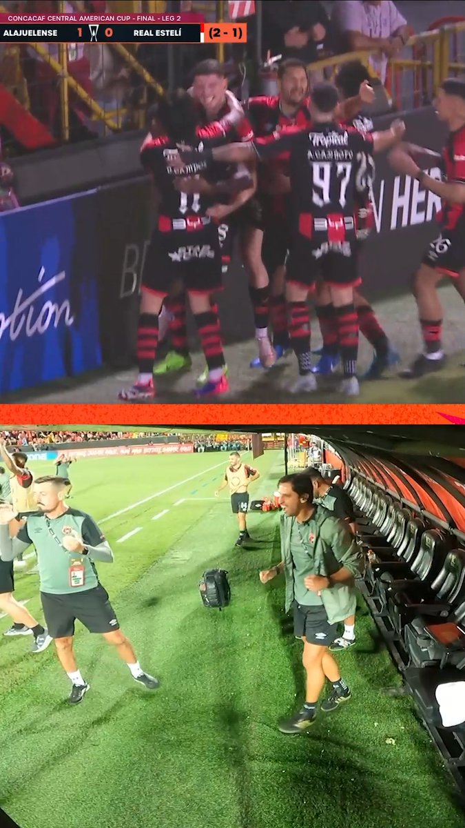 Reacción desde la banca de Alajuelense al primer gol en la final 🤩🔥 #CopaCentroamericana