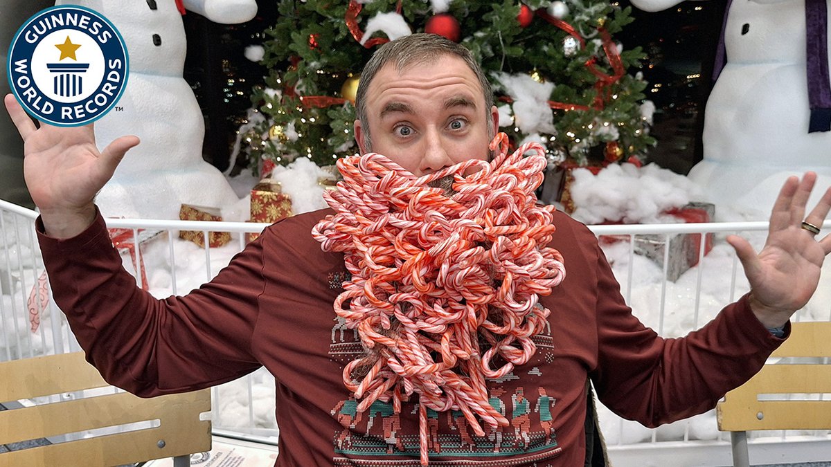 Joel Strasser got into the festive spirit by holding 200 candy canes in his beard 🎅