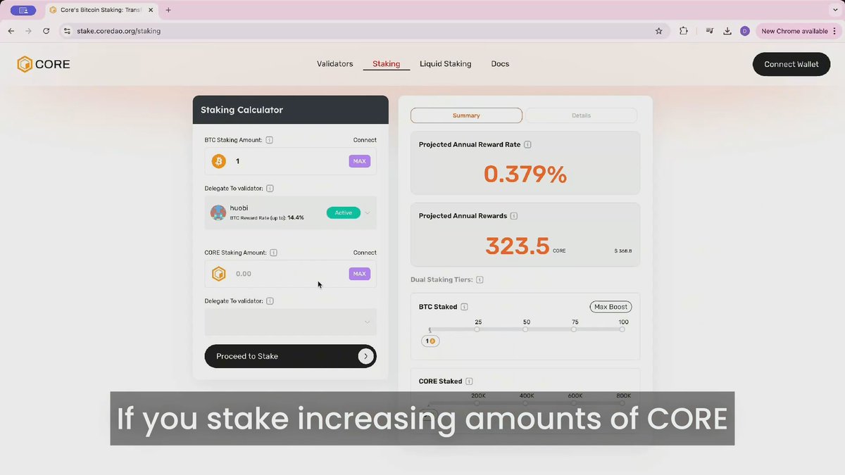 You can earn enhanced yields by staking CORE alongside your Bitcoin! 📈 This helps to blend the Core and Bitcoin communities together. 🤝