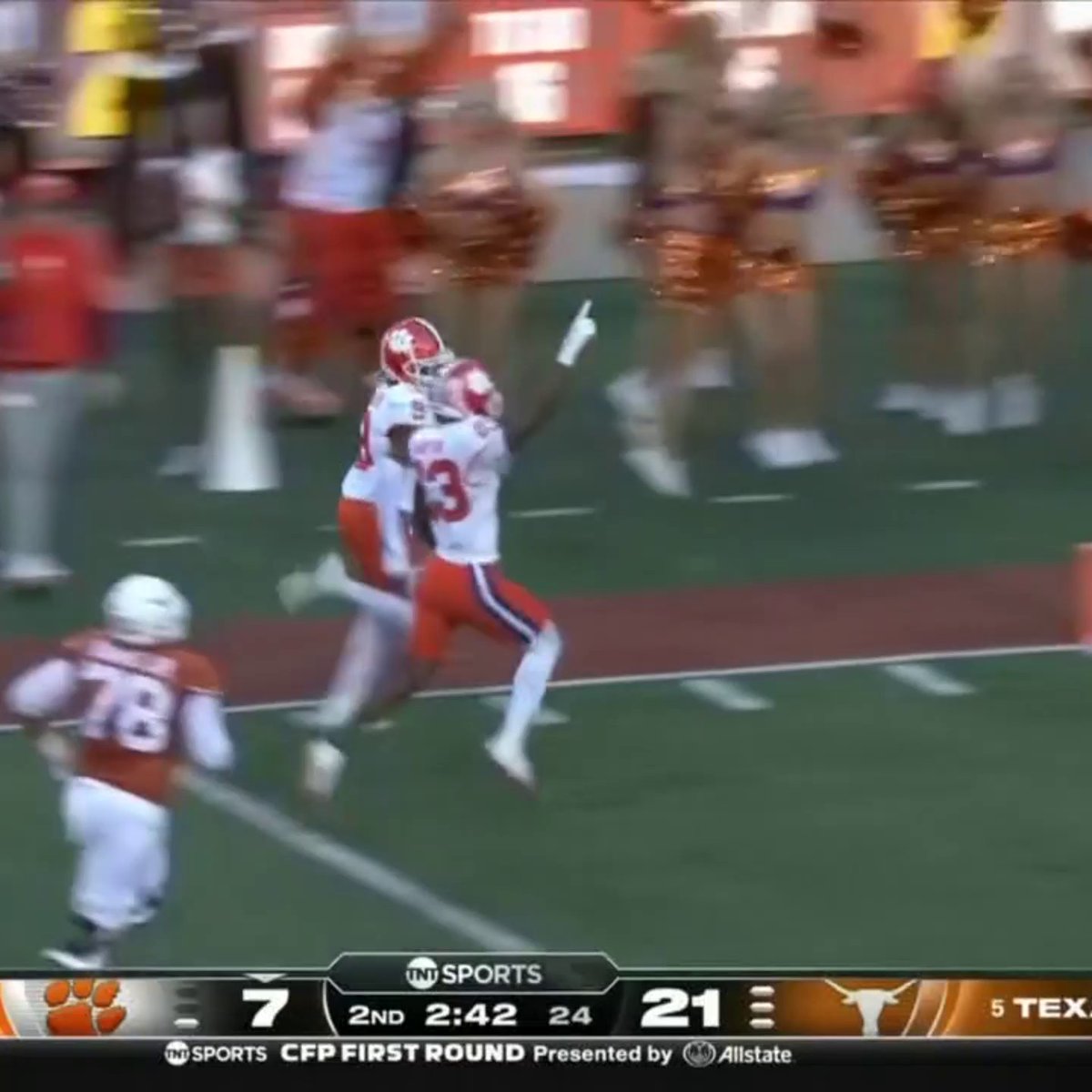 Clemson picks off Quinn Ewers 👀 An illegal blindside block negated the TD.