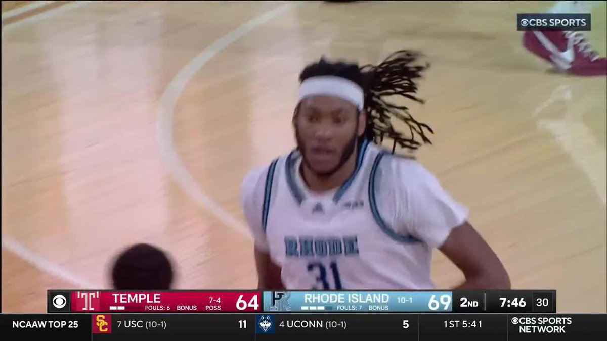 NAILS THE THREE AND DRAWS THE FOUL SUPERB timing for a four-point play Rhody MBB 🤯