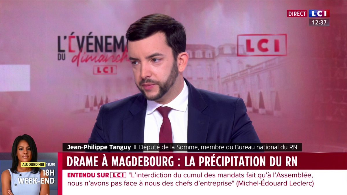 ➡️ Attaque de Magdebourg 🗣️ "Ce qui s'impose c'est la solidarité envers les victimes... Le problème ce n'est pas les tweets des uns et des autres, c'est cette violence épouvantable qui surgit" : Jean-Philippe Tanguy Ⓜ️ 📺 L'Événement du dimanche avec Marie Chantrait
