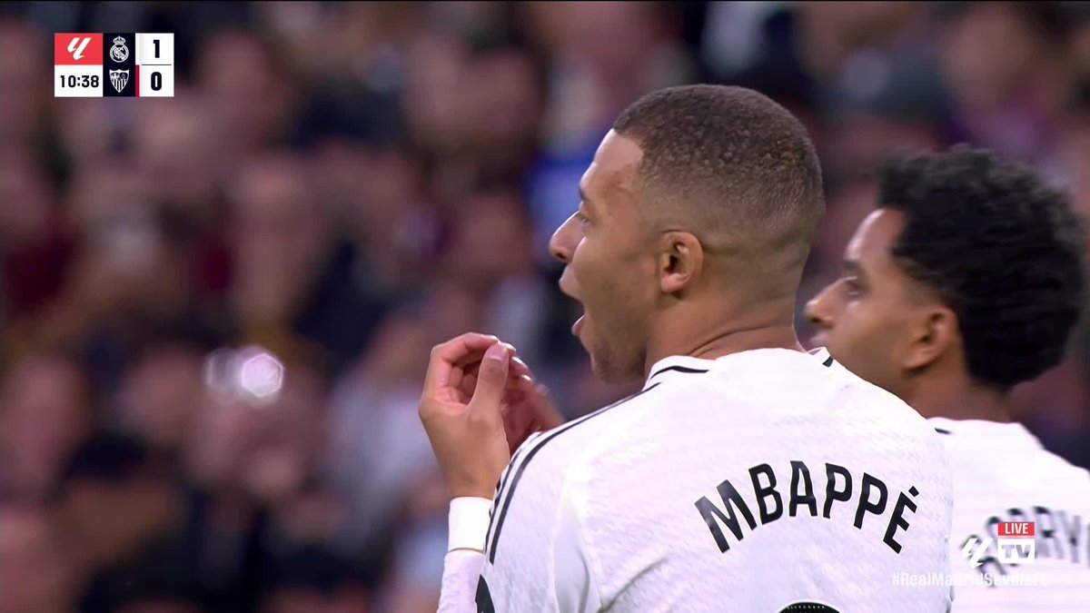 What a goal by Kylian Mbappé 🤯 The Frenchman strikes from range to hand Real Madrid the lead against Sevilla 🇫🇷