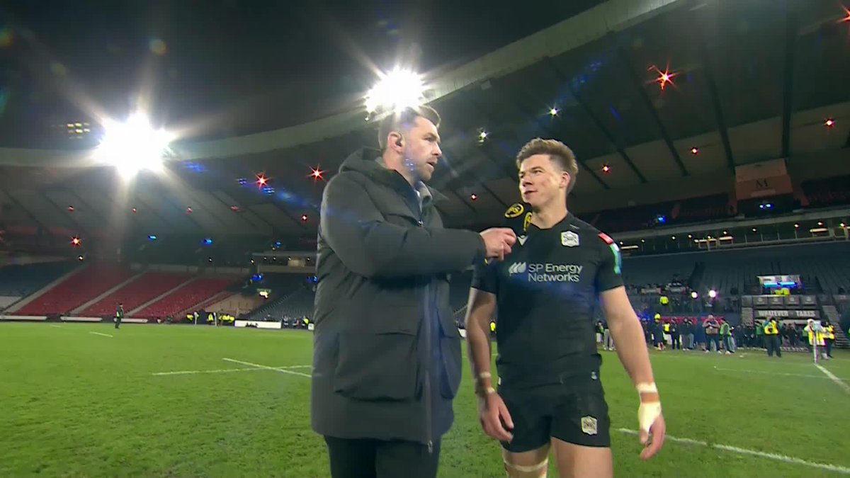 ⚔️ ryan wilson conversing with Huw Jones and Tom Jordan following a memorable Glasgow Warriors win at Hampden Park today "Really happy with the win. What an atmosphere as well!" 🗣️ #1872Cup