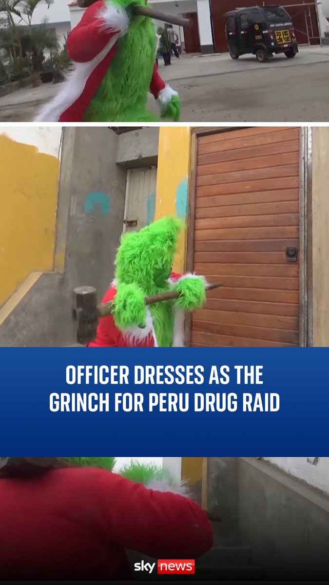 A drugs raid with an odd difference was carried out in Lima, Peru with the principal officer involved dressed as the Grinch. The famous green costume enabled the officer to approach the target building as part of Christmas celebrations without being detected by suspects.
