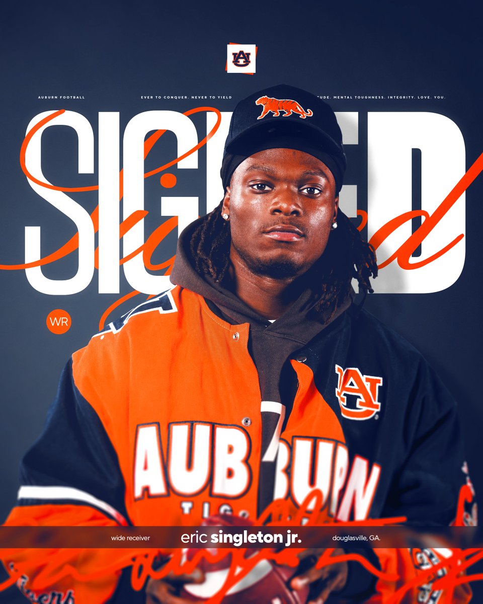 It's great to be an Auburn Tiger! 🖊️ 𝐒𝐈𝐆𝐍𝐄𝐃 Welcome home, Eric Singleton Jr. 🦅