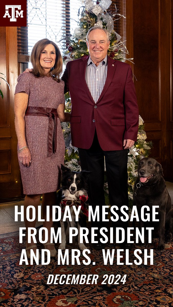 Happy holidays from Aggieland! From our family to yours — we wish you a wonderful and restful holiday and look forward to another great year here at Texas A&M. Thank you for making 2024 unforgettable. Gig ’Em! 🎄