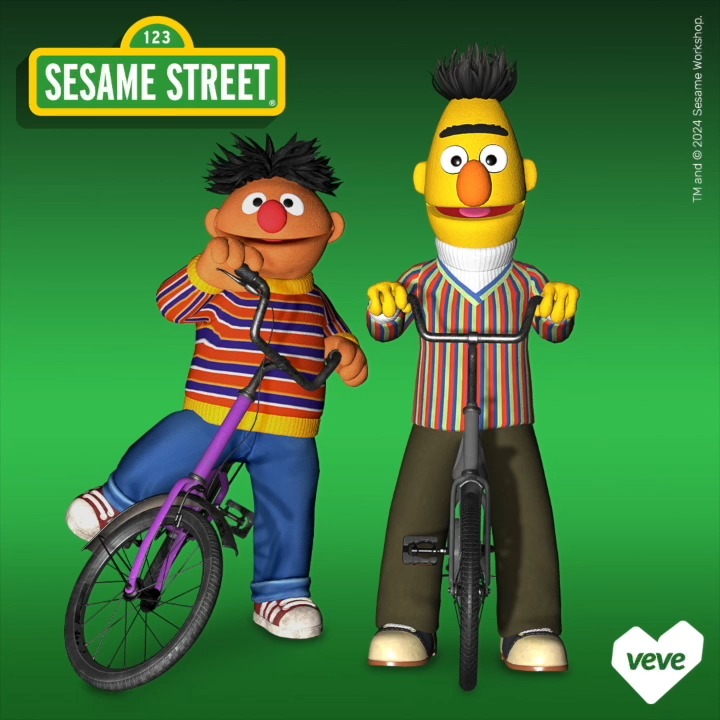 Celebrate the timeless friendship of Bert and Ernie from Sesame Street as they ride into action with these exclusive animated digital collectibles! 🚲 True to their characters, Bert showcases his sensible, routine-loving personality, while Ernie shines with his joyful, fun-loving antics. Together, they bring their unforgettable adventures to life in AR. Bert and Ernie drops Sat, 28 Dec at 8AM, only on VeVe!