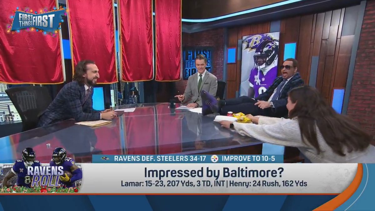“The Ravens were downright NASTY.” Chris Broussard was ready with his purple Jordans, robe, sandwich, chips, and a very tiny soda pop 🤣🤣