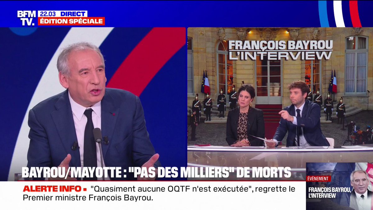 Mayotte: "Je pense que ça se compte en dizaines et pas en milliers" de morts, espère François Bayrou
