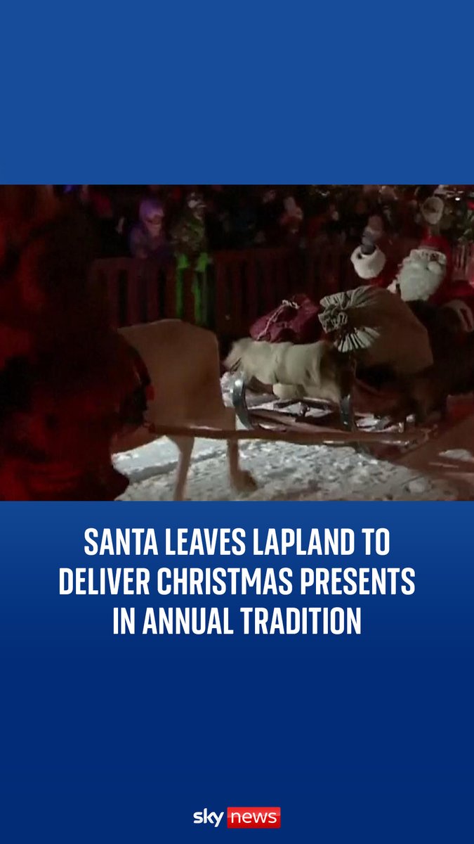Children and adults cheered as Father Christmas boarded his sleigh at Santa Claus Village in Rovaniemi, Lapland, Finland.