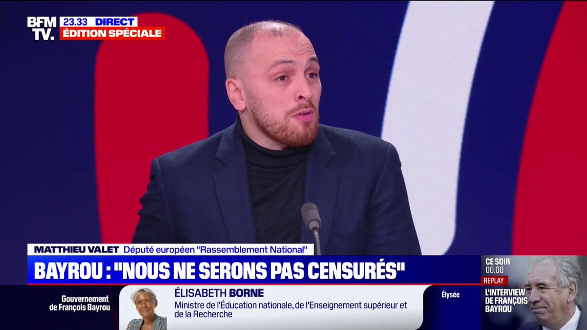 "On a compris que le Premier ministre respectait les électeurs du Rassemblement national", estime Matthieu Valet, député européen Rassemblement national