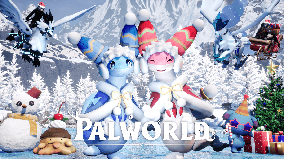 Free #Christmas skins for all players!🎁 #Palworld Feybreak is now available!💾 ⛄️Winter Style Chillet ☃️Winter Style Chillet Ignis ❄️Royal Frostallion 🌨️White Shadowbeak 🍬Pudding à la Gumoss 🎉Party Night Depresso