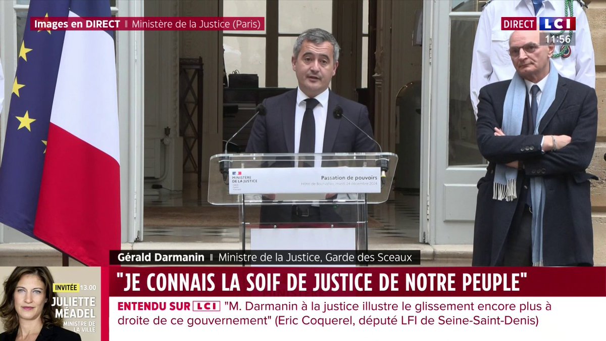"Je suis celui qui réconciliera la justice et nos concitoyens (...) Nous allons travailler main dans la main avec le ministère de l'Intérieur (...) Je serai toujours du côté des victimes", Gérald DARMANIN, nouveau ministre de la Justice