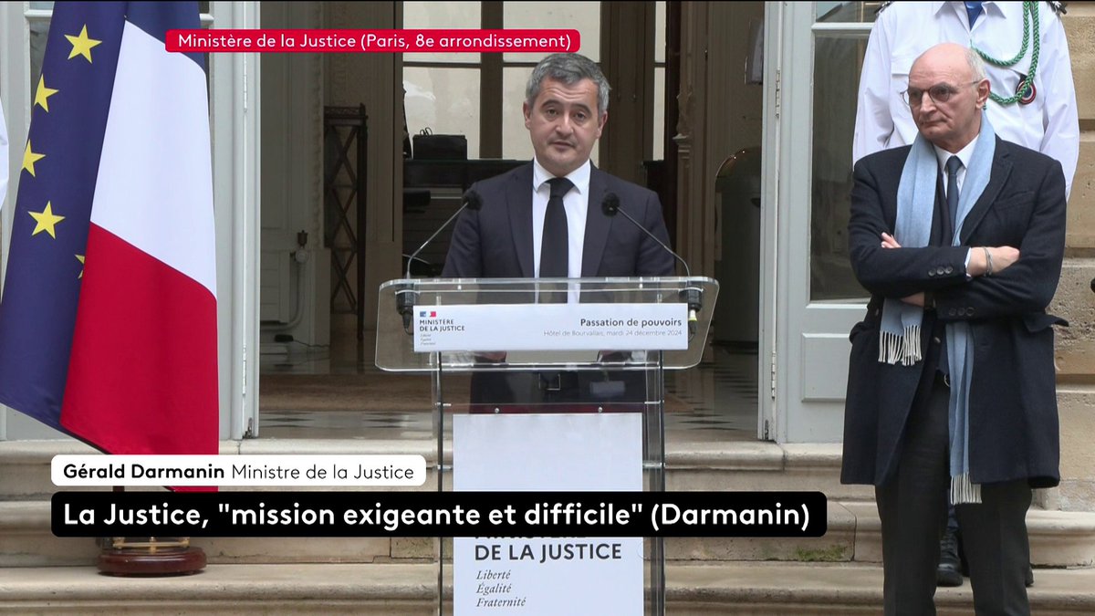🔴🗣 - "Je serai celui qui réconciliera la justice et nos concitoyens" Gérald Darmanin, nouveau ministre de la Justice, s'exprime lors de la passation avec son prédécesseur. Il affirme que le narcobanditisme et le trafic de drogue "sera la priorité absolue de mon mandat".