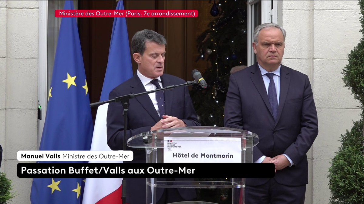 🔴🗣 - "Je mesure la tâche qui m'est donnée" Manuel Valls, Ministre des Outre-mer, s'exprime lors de la passation de pouvoir avec son prédécesseur, et rend hommage aux victimes du cyclone Chido à Mayotte. 📺#franceinfo #canal27