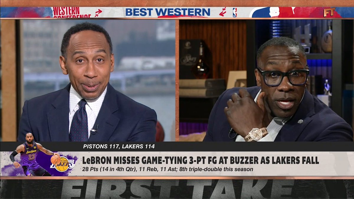 "My man MJ would have hit that shot." 😅 Stephen A Smith and shannon sharpe on LeBron James' final shot in the Lakers' 117-114 loss to the Pistons on Monday.