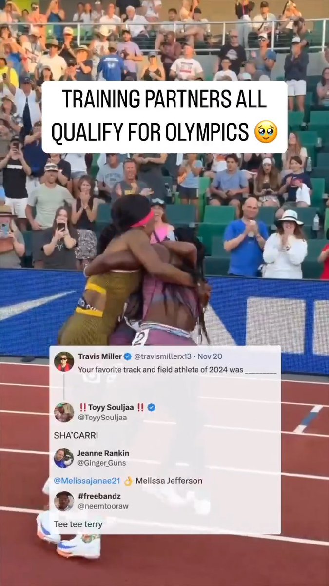 The moment Sha'Carri Richardson, Melissa Jefferson and Twanisha Terry realized they all qualified for the Olympics. ❤️