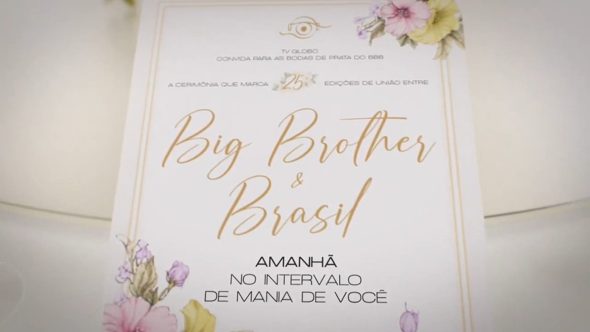 TV Globo te convida para as Bodas de Prata do BBB. A cerimônia que marca 25 edições de união entre BIG BROTHER &amp; BRASIL 🥹🫶 Amanhã, no intervalo de 'Mania de Você'. #BBB25, o Big dos Brothers! #RedeBBB