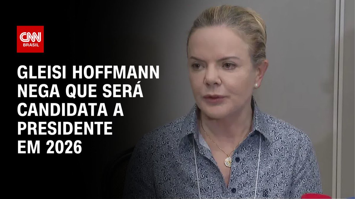A presidente do PT e deputada Gleisi Hoffmann disse que não será candidata a presidente em 2026. Nas redes sociais, ela escreveu: “O nome do PT para 2026 é Lula” #CNNBrasilPrimeTime