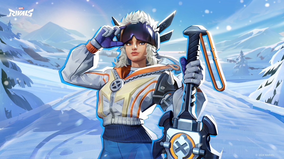 [Frozen Demon] 🏂 The ice cold snow is no match for Magik as she glides through the mountains using her trusty sword as her very own snowboard. Dressed to brace the cold, nothing can stop this frozen demon. She's got a few tricks up her sleeve for the snowy slopes, and she's ready to show them off on the battlefield. Magik's Frozen Demon Costume will be available in store on December 27th, 7 am UTC. #MarvelRivals