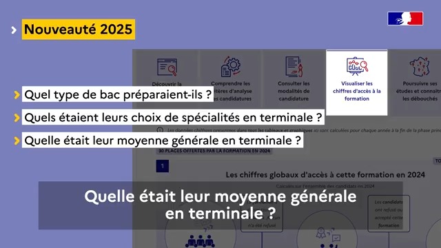 🔎 Nouveauté #Parcoursup 2025 👉 Accessible depuis la carte des formations, la rubrique "Visualiser les chiffres d'accès à la formation" vous donne les informations utiles pour vous projeter et vous aider à faire vos choix ! 📺 On vous explique tout en vidéo.