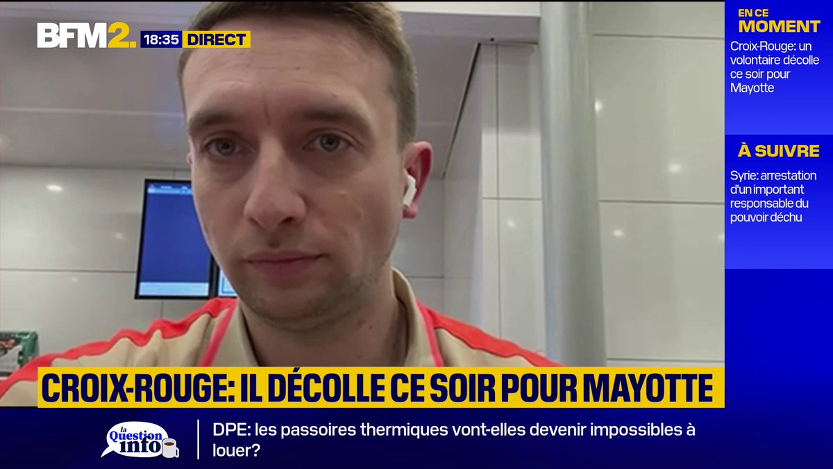 🚑 Rémy Becuwe, volontaire à la Croix-Rouge, décolle ce jeudi soir pour Mayotte, afin de venir en aide à la population touchée par le cyclone Chido: "Des familles se sont perdues et ont besoin de se retrouver" 🚑