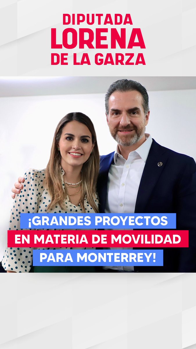 ¡VAMOS A MEJORAR LA MOVILIDAD EN MONTERREY! Gracias al liderazgo y disposición de nuestro alcalde Adrián de la Garza, el siguiente año se pondrán en marcha proyectos como la Regio Ruta, así como la modificación al reglamento de tránsito que impulsé en el Congreso para que los autos involucrados en un accidente menor se puedan mover, evitando generar tráfico vial. Vamos a atender el problema de movilidad para que los regiomontanos pasen menos tiempo en el tráfico y más tiempo con sus familias.
