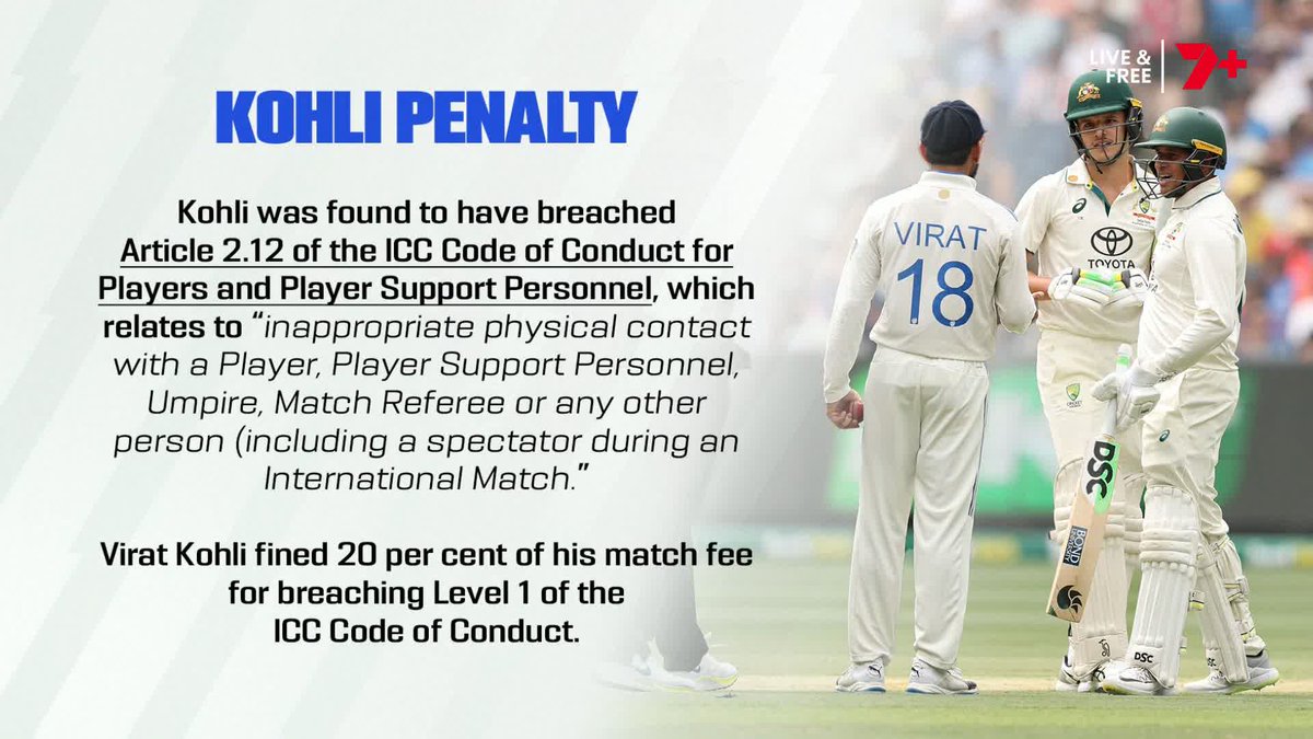 🗣️ "It's a slap on the wrist" - Sunil Gavaskar 🗣️ "I personally don't think that the fine was harsh enough" - Ricky Ponting A discussion on Virat Kohli's penalty for making contact with Sam Konstas #AUSvIND