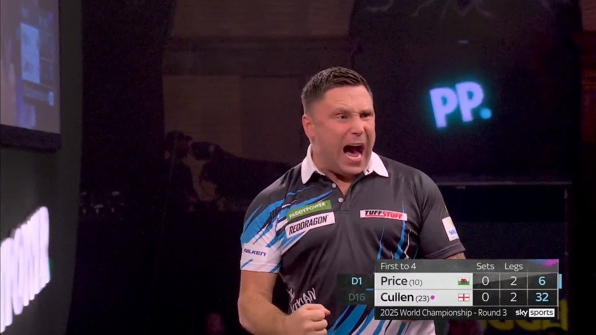 HUGE roar from Gerwyn Price as he takes the first set against Joe Cullen ๐ช