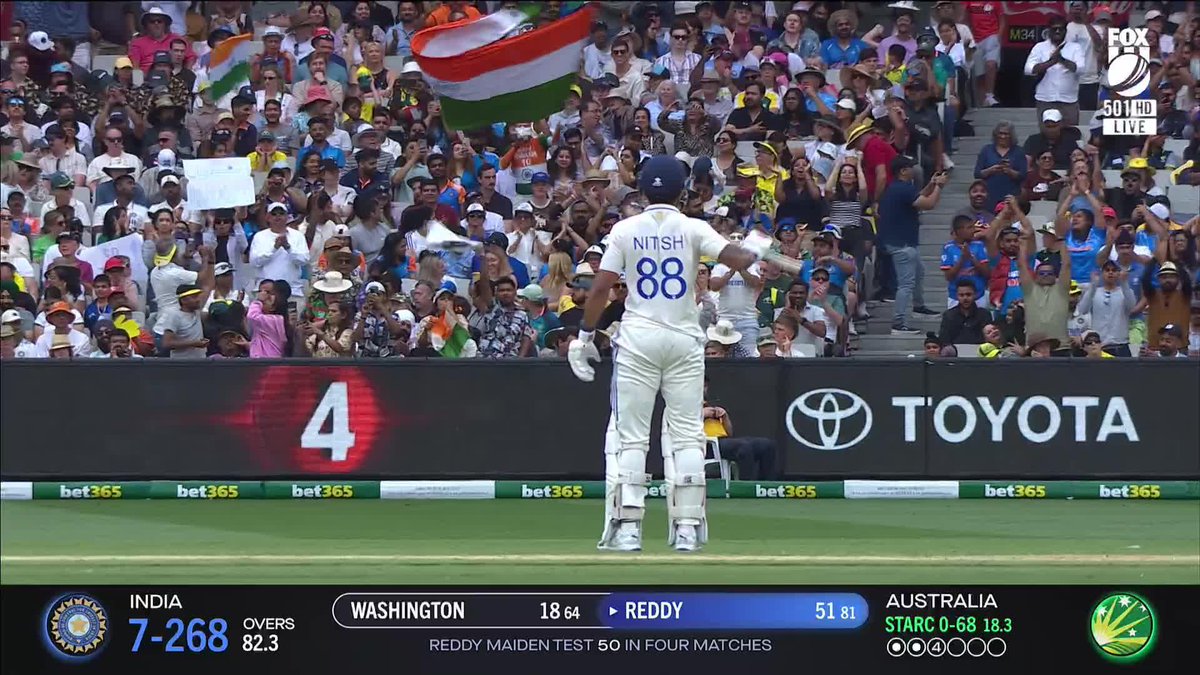 Nitish Kumar Reddy brings up his maiden test 5️⃣0️⃣ 👏 📺 WATCH #AUSvIND on Ch. 501 or stream via Kayo ✍️ LIVE BLOG 🔢 MATCH CENTRE