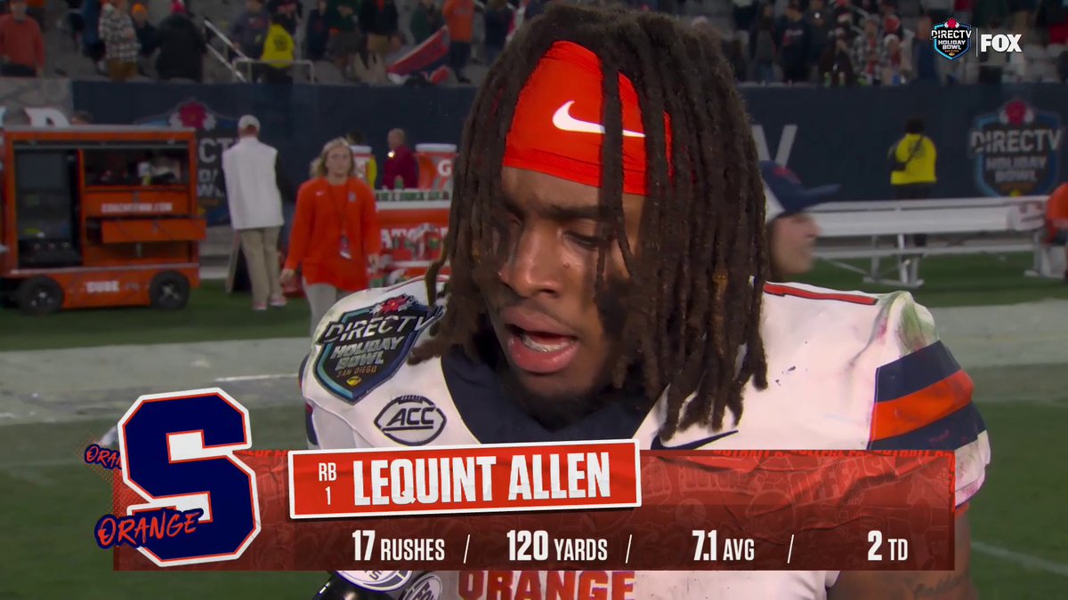 "Syracuse changed my life." Jenny Taft speaks with Syracuse Football's LeQuint Allen after winning the Trust & Will Holiday Bowl ❄️