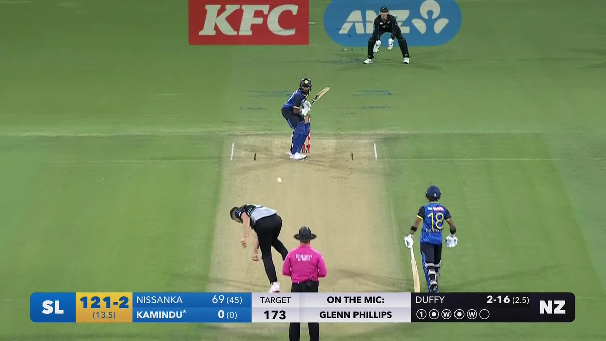 1 . W . W W Three in the over for Jacob Duffy! Turning the game on it's head at Bay Oval. Follow play LIVE in NZ with TVNZ 1, TVNZ+, Sport Nation and The ACC. LIVE scoring | 📲 #NZvSL #CricketNation