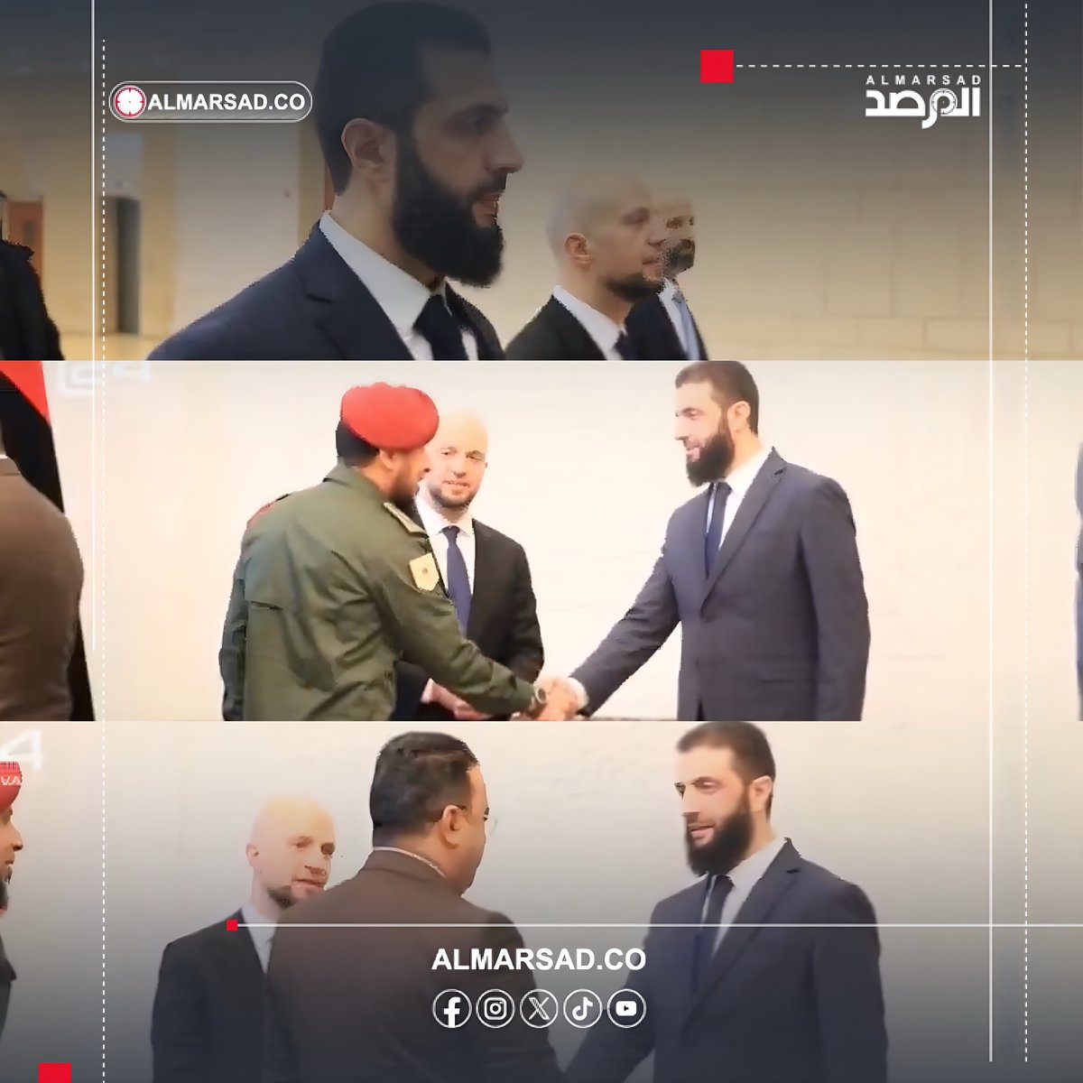 قائد الادارة الجديدة في سوريا أحمد الشرع ( ابومحمد الجولاني ) يستقبل في دمشق وفد حكومة الدبيبة برئاسة وزير الدولة وليد اللافي مع محمود حمزة و وزير العمل علي العابد . ( ليفانت 24 )