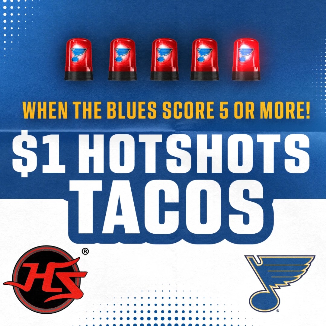 🚨🚨🚨🚨🚨🌮🌮🌮🌮🌮 Since the Blues scored 5+ goals last night, you get $1 tacos today at Hotshots Sports Bar and Grill!