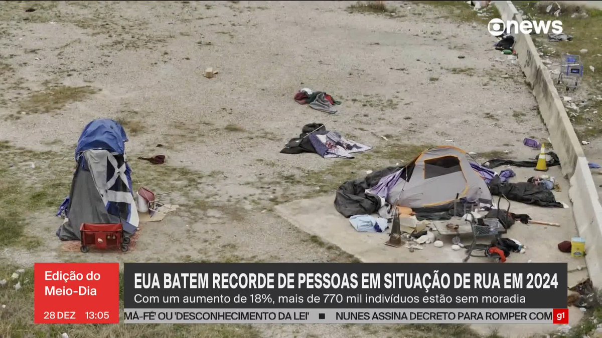 EUA batem recorde de pessoas em situação de rua em 2024. Com um aumento de 18%, mais de 770 mil indivíduos estão sem moradia. ➡ Assista ao #EdiçãoMeioDia: #GloboNews