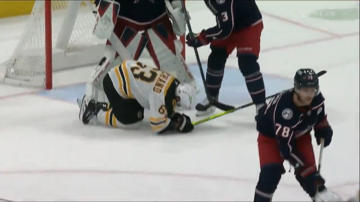 Brad Marchand took a chop to the privates from Jack Johnson, and a puck to the ass from Mason Lohrei 😭 (h/t u/roberttylerlee)
