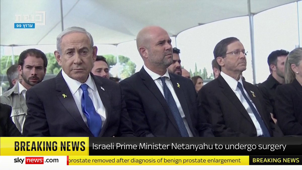 Israeli PM Netanyahu will undergo surgery to have his prostate removed after diagnosis of benign prostate enlargement 📺 Sky 501, Virgin 602, Freeview 233 and YouTube