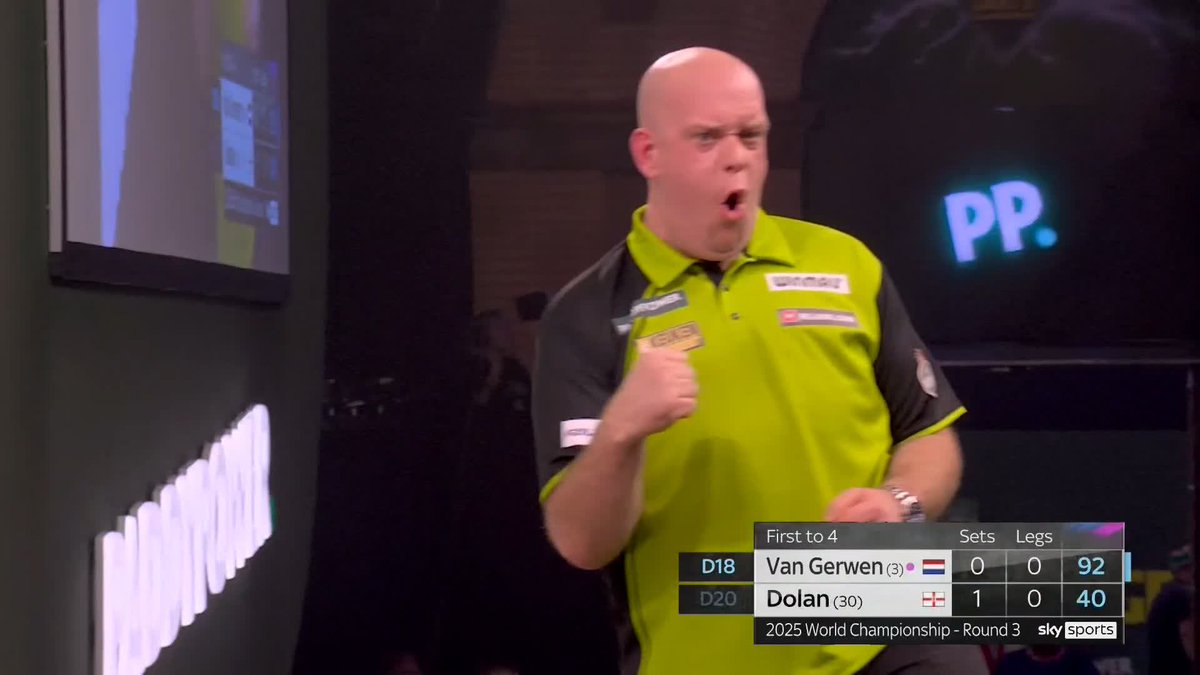 DOUBLE-DOUBLE! Vintage Michael van Gerwen! The Dutchman kicks off set two with a brilliant double-double 92 finish, in a bid to halt Dolan's charge! 📺 #WCDarts | R3