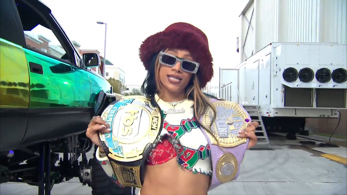 The TBS Champion Mercedes Moné Varnado has arrived to the Addition Financial Arena for #AEWWorldsEnd! Who walks out with the TBS Title held high later tonight? Mercedes Moné or Kris Statlander? Watch #AEW Worlds End LIVE TONIGHT 8/5 PT 🔗