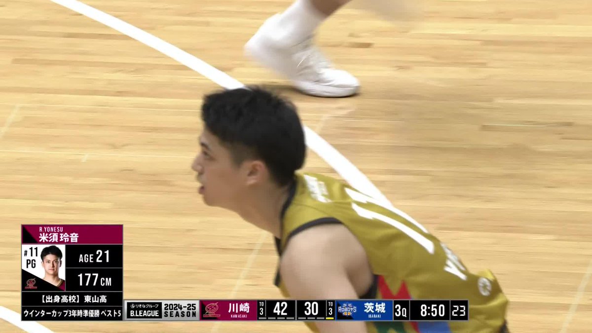 記念すべき初得点は3Pシュート👏 今季初連勝へ向け川崎が点差を広げる！ 米須玲音/Yonesu Reoto 川崎ブレイブサンダース⚡️川崎からバスケの未来を⚡️ 📡バスケットLIVEで生配信中 #Bリーグ #りそなグループ