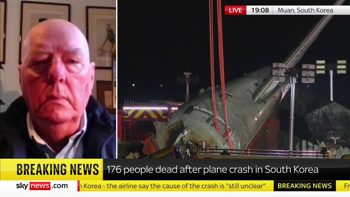 "I'm very puzzled." Former airline pilot Terry Tozer reacts to the South Korea plane crash that killed at least 176, questioning why the aircraft was "going so fast without any wheels," as the cause remains "unclear." 📺 Sky 501, Freeview 233 / YouTube