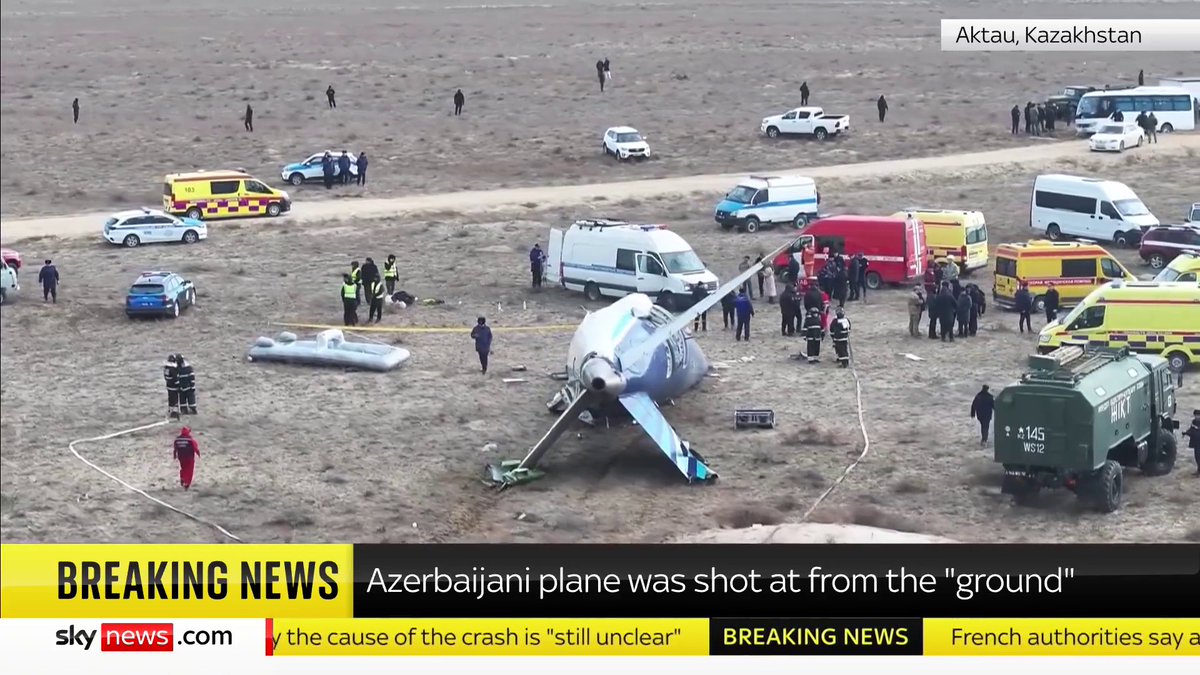 BREAKING: An Azerbaijan Airlines plane that crashed, killing 38 people, was damaged while over Russia "due to shooting from the ground", the country's president has said Full story ➡️ 📺 Sky 501, Virgin 602, Freeview 233 and YouTube