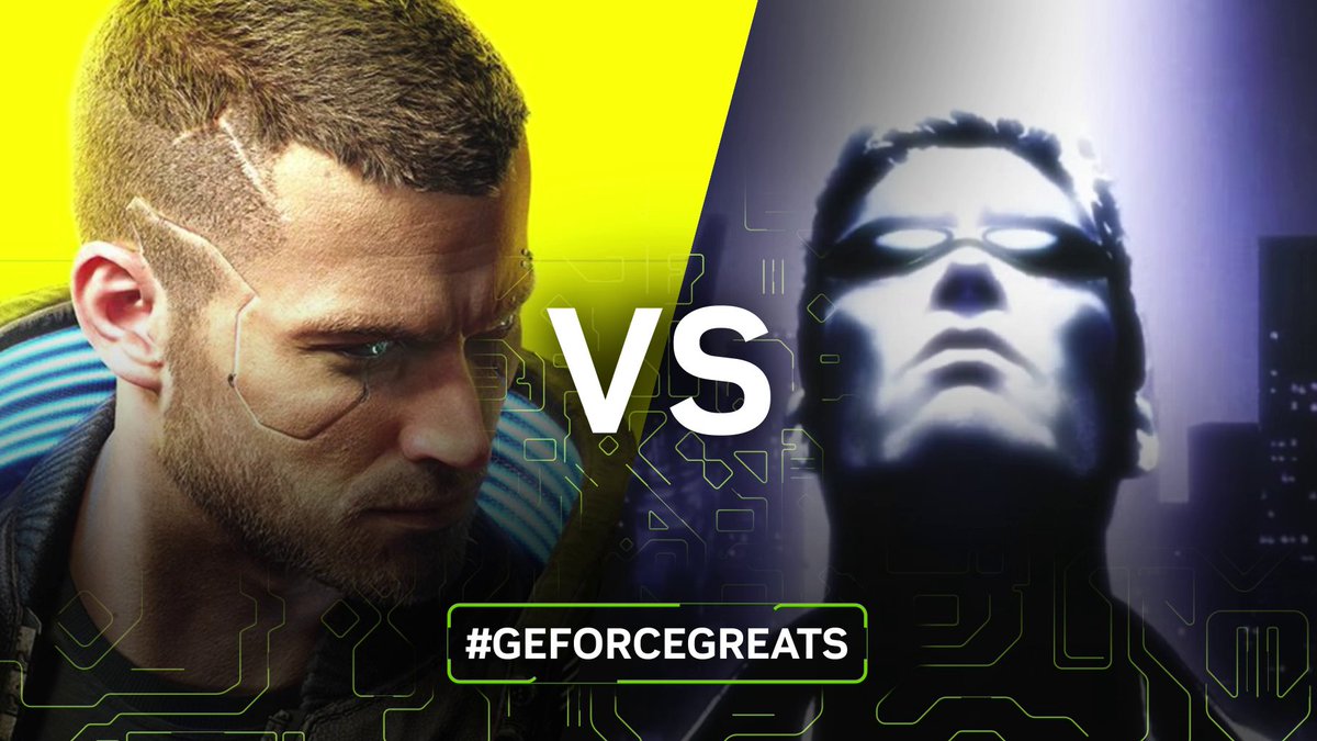 JC Denton in 2052 🤜🤛 V in 2077 In a 1v1 with all of their abilities and powers, which futurustic hero wins? 🤖 #GeForceGreats