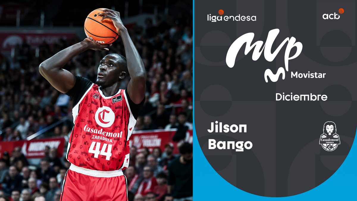 Es una de las sensaciones de la temporada y... ¡TAMBIÉN ES EL #MVPMovistar DEL MES DE DICIEMBRE: JILSON BANGO! 🥇 ¡1⃣9⃣'6⃣ puntos, 7⃣ rebotes, 3⃣ mates y 2⃣3⃣'4⃣ de valoración ha registrado el jugador de Casademont Zaragoza en el último mes del 2024! 🔥 #LigaEndesa | Movistar España
