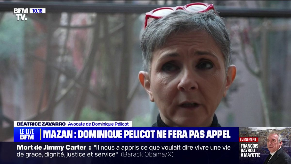 Procès des viols de Mazan: Dominique Pelicot "a décidé de ne pas faire appel parce qu'il a considéré que ça serait encore une nouvelle épreuve pour Gisèle Pelicot", déclare Me Béatrice Zavarro