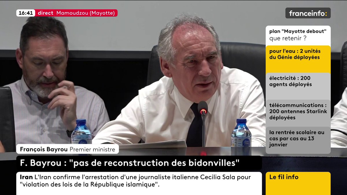 🔴DIRECT - 🗣️"Les millions de tonnes d'arbres disparus dans la tempête peuvent constituer une source d'énergie pour le territoire de Mayotte", propose François Bayrou qui présente son plan de reconstruction du département après le passage du cyclone Chido. #franceinfo