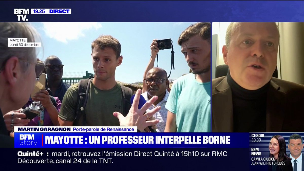 💬 "Ce n'est pas du tout son caractère", estime Martin Garagnon (Renaissance) à propos d'Élisabeth Borne tournant le dos à un professeur à Mayotte au cours d'une discussion sur la situation dans les bidonvilles