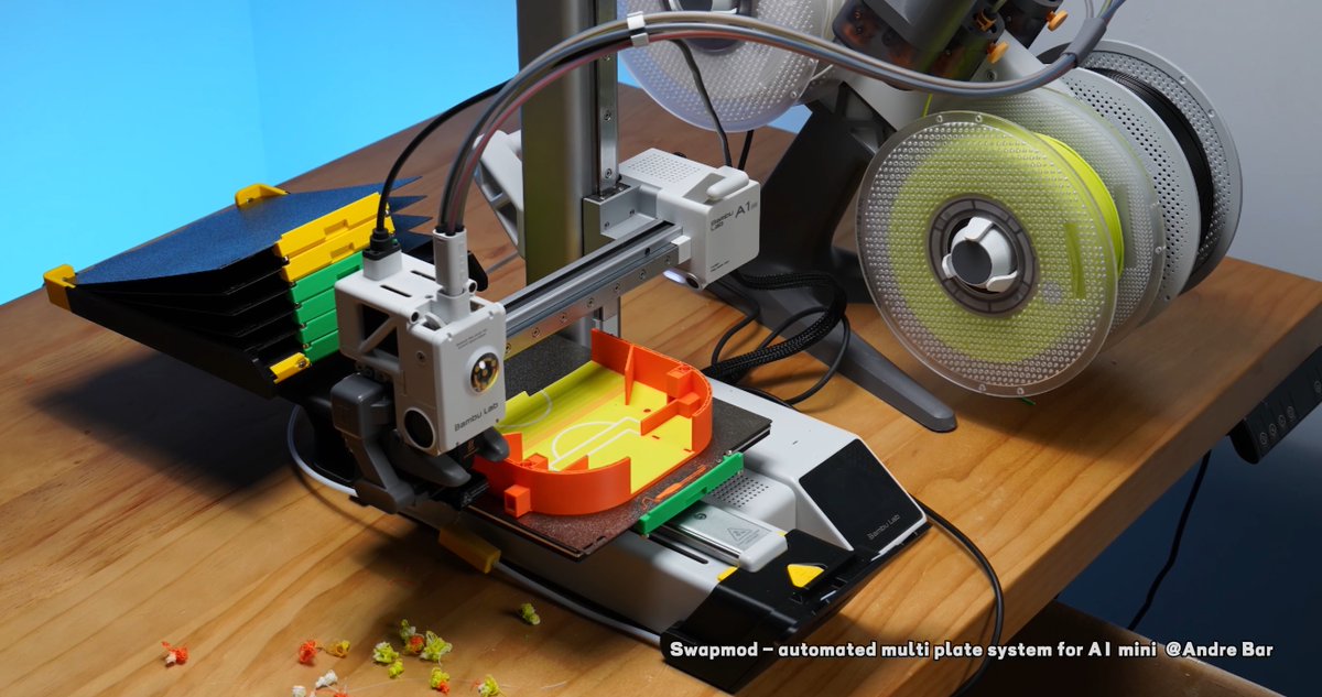 What if a 3D printer could work like a paper printer and easily handle multiple "pages"? Swapmod by Andre Bar makes it happen! Your Bambu Lab A1 Mini can now print multiple plates in sequence, fully automatically. No more manually removing prints, cleaning plates, or dealing with those annoying gaps between prints. This design is smart, efficient, and absolutely gets the job done! #bambulab #3dprinting