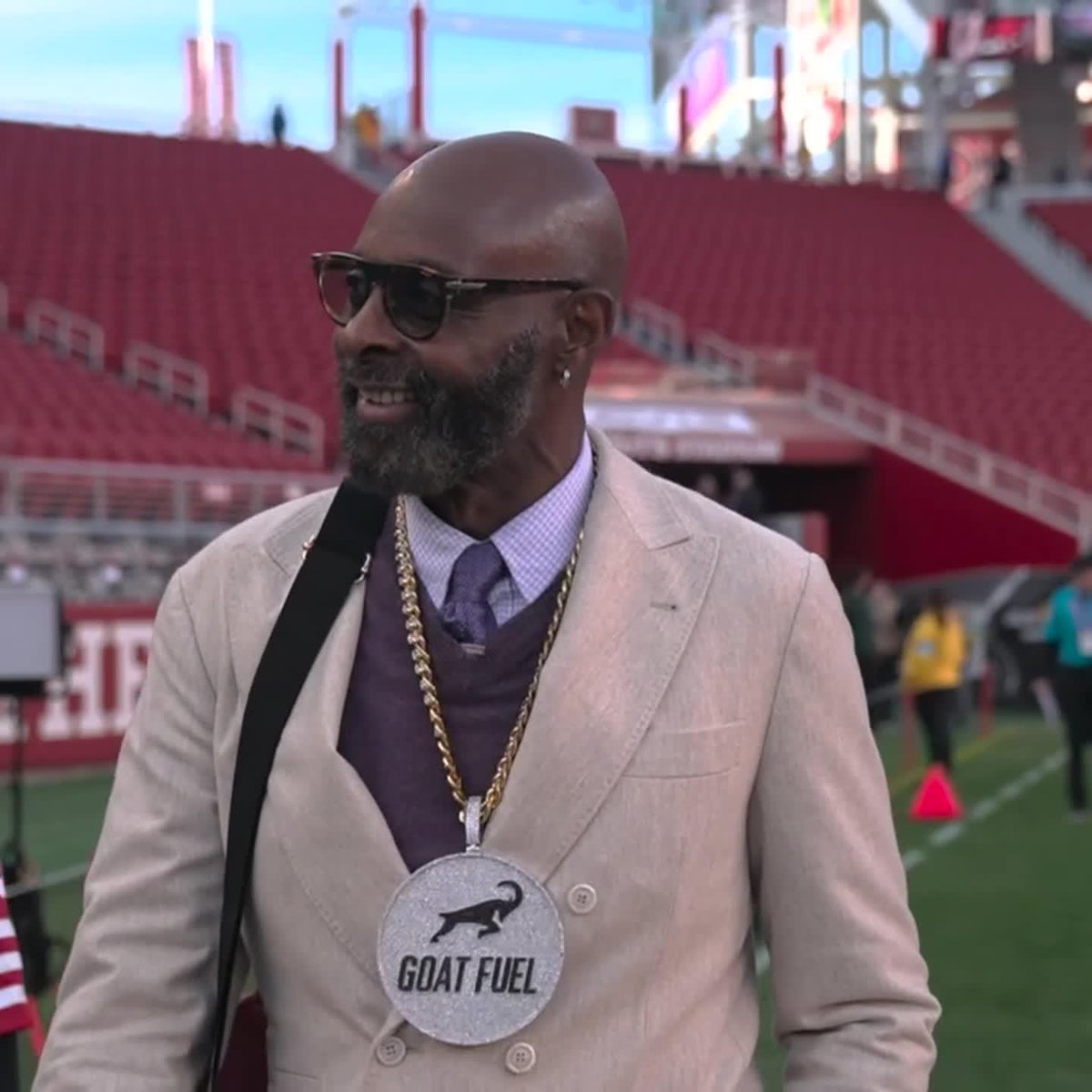 Jerry Rice rocking the "GOAT FUEL" chain 💎 #DETvsSF | 8:15 PM ET | ESPN/ABC/ESPN+ 📺